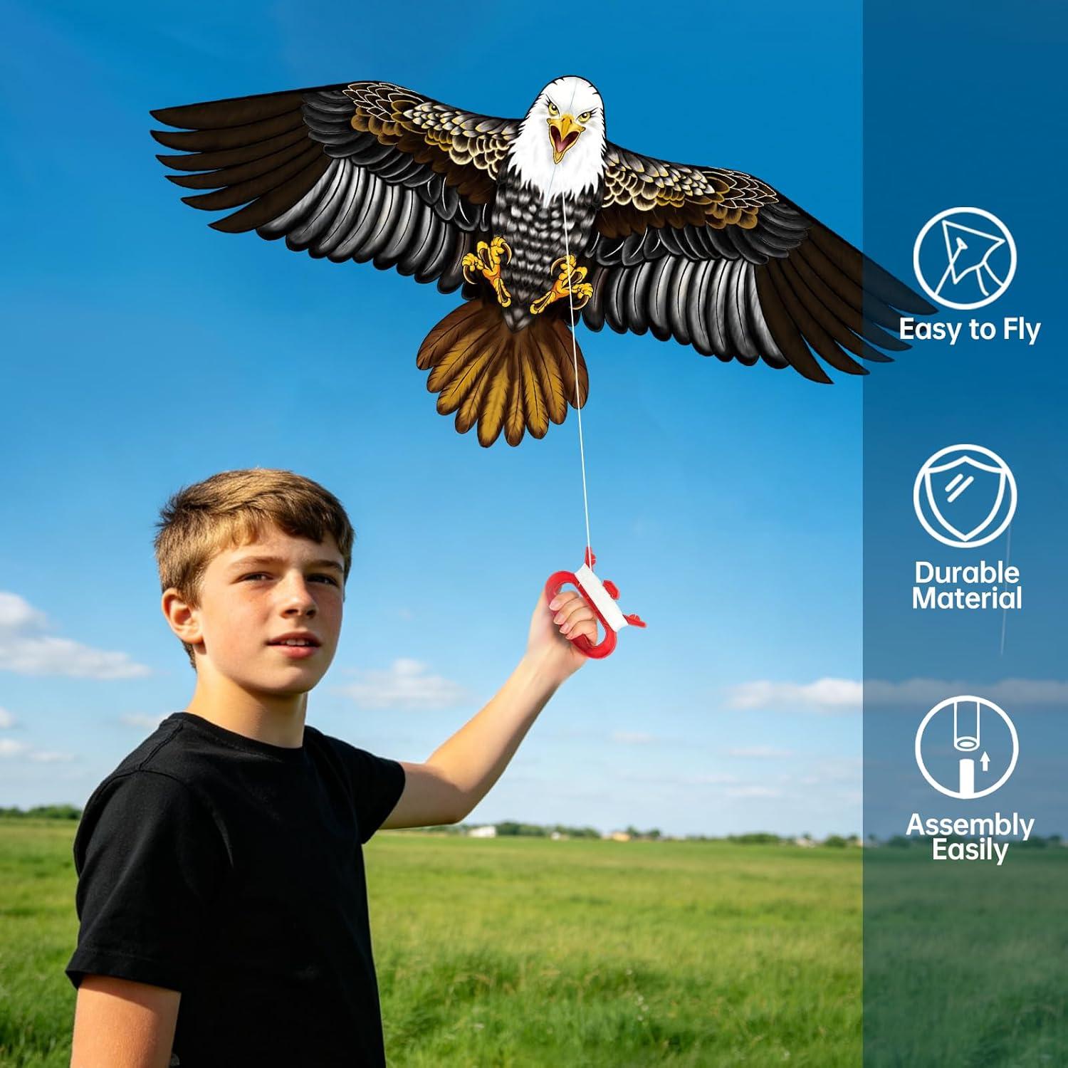 image:imageEagle Kite for Kids amp Adults Single Line Kite Easy to Fly for Beginners 71 Large Kites for Boys Come with 300ft String HandleBlack